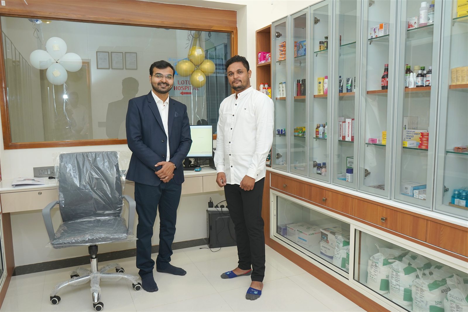 Medicine storage area inside the Lotus Hospital pharmacy