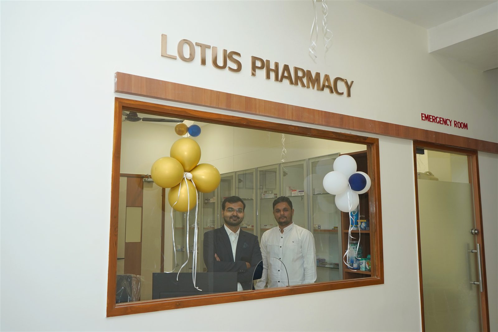 Pharmacy shelves at Lotus Hospital