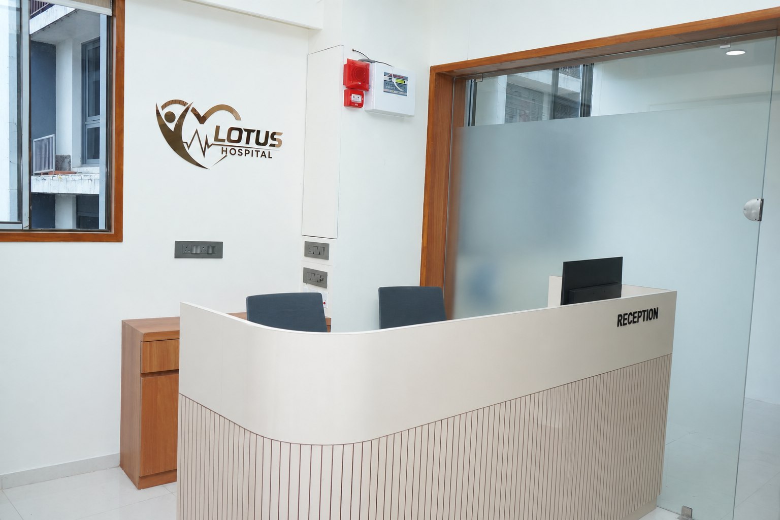 Reception area at Lotus Hospital in Krishnanagar, Ahmedabad